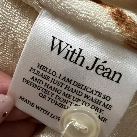 With Jéan Andy Mini Dress Chalk & Flowers Ruched Button Front Long Sleeve S - Picture 8 of 8